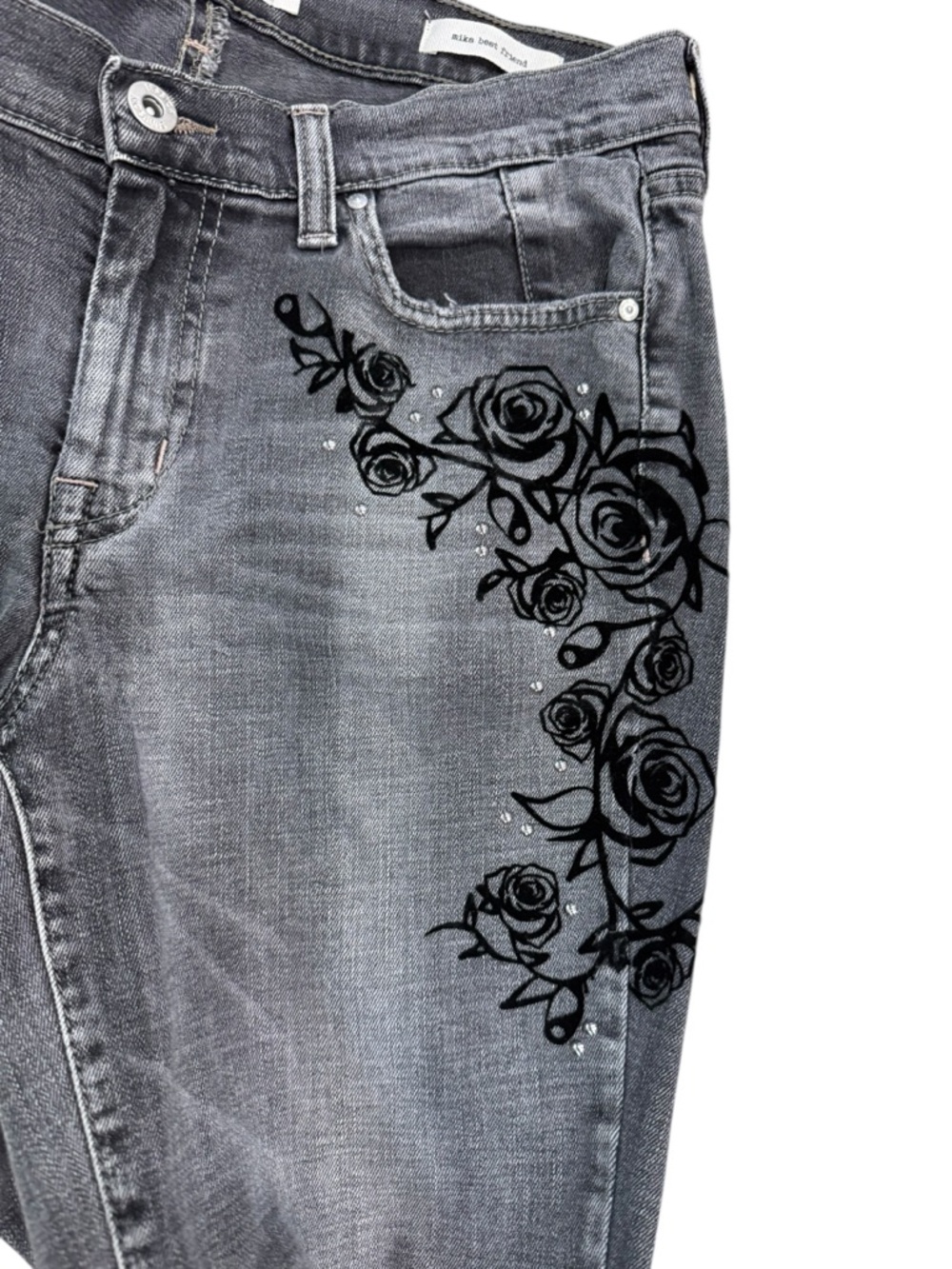 Jessica Simpson Boho girlfriend fit Floral Studded Jeans  charcoal gray 27 - Picture 3 of 11